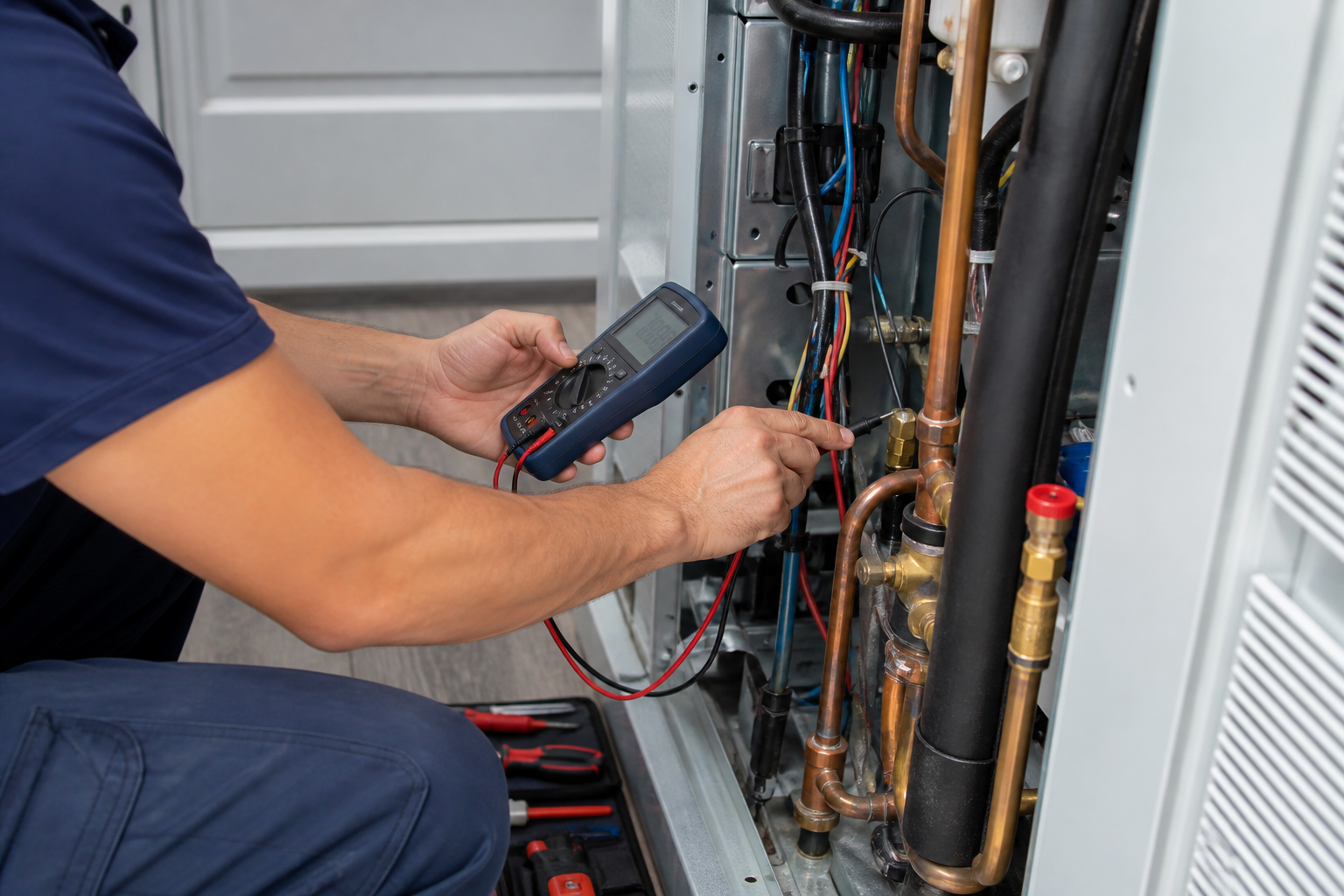 HVAC technician checking a system during preventive maintenance